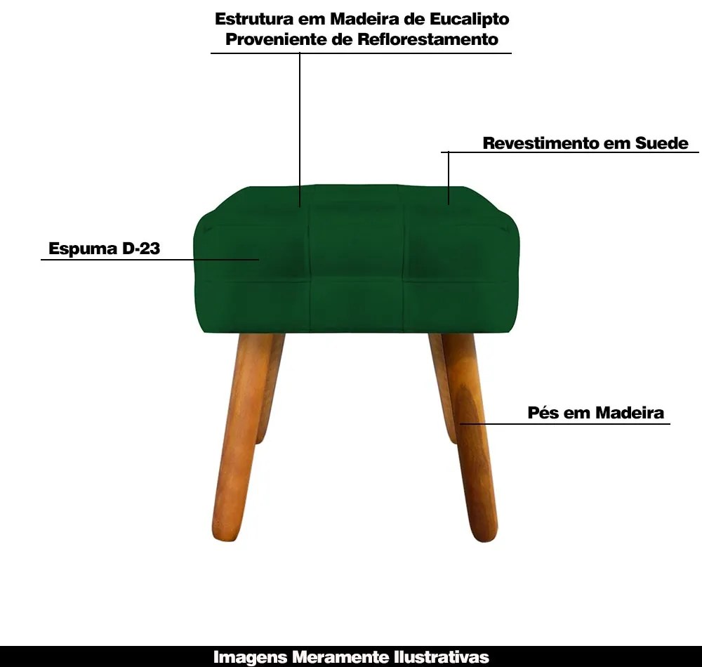 Puff Decorativo Pés Palito Karen Suede Verde G19 - Gran Belo