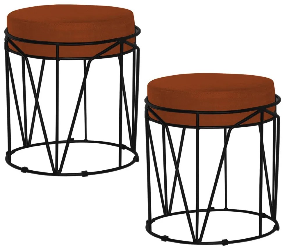 Kit 2 Puffs Decorativo Sala de Estar Base Preto Chloe Suede Telha G41 - Gran Belo