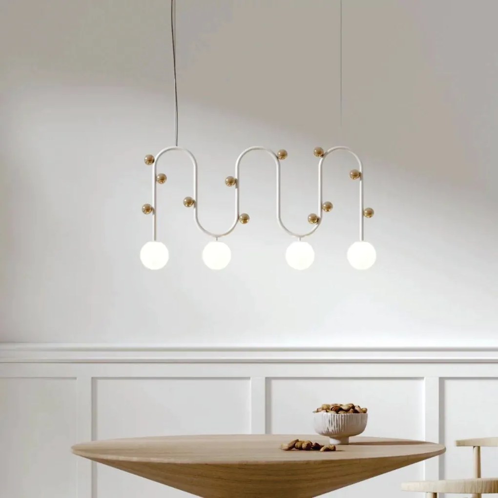 Pendente Graça 12X94X52Cm 04Xg9 Globo 12Cm - Usina 90020/4 (BT / CB-P - Branco Texturizado / Cobre Brilho Polido, Branco (Fosco))