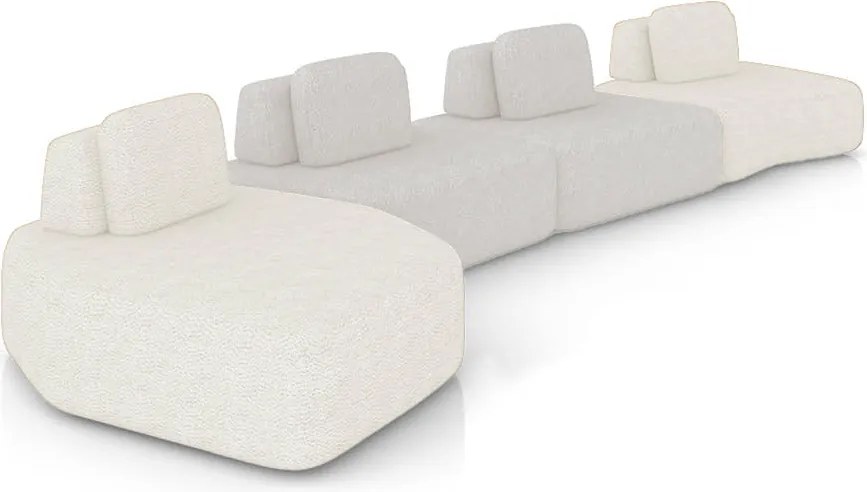 Sofá 4 Lugares Orgânico com Chaise e 3 Módulos Berlim Bouclê Off White/Cinza Claro K01 - D'Rossi