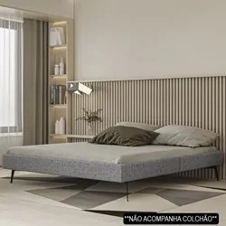 Cama Casal Queen 165cm Pés Metálicos Elisa S05 Linho Cinza - Mpozenato