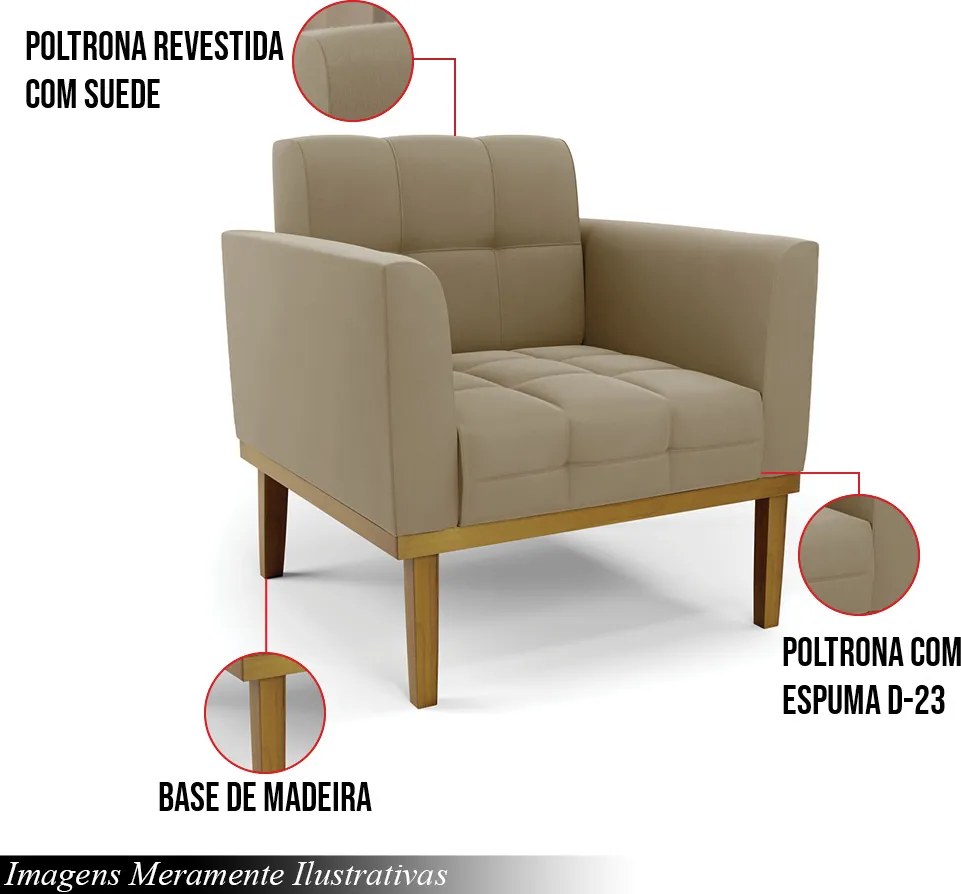 Poltrona Decorativa Karen Pés Fixo em Madeira Castanho Suede Nude G19 - Gran Belo