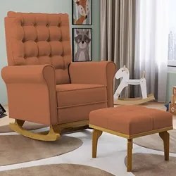 Poltrona de Amamentação Balanço e Puff Base de Madeira Brenda G05 Velu
