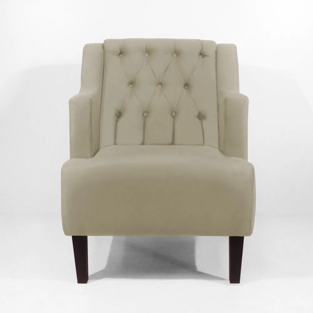 Poltrona Classic Suede Bege Pés Palito Sala, Quarto, Decoração