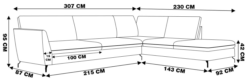 Sofá de Canto Chaise Direito 307 cm Olívia Suede Grafite G52 - Gran Belo
