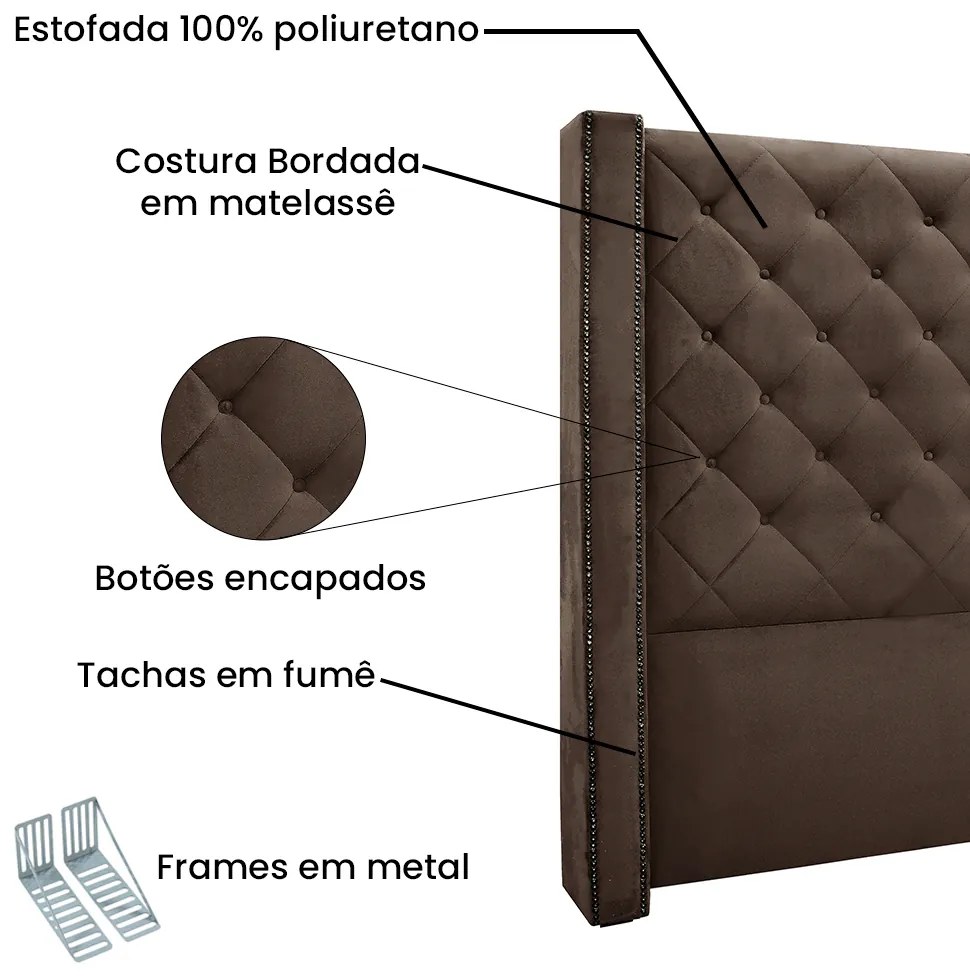 Cabeceira Cama Box Casal 140cm e Recamier Vicenza Veludo S04 - D'Rossi - Marrom