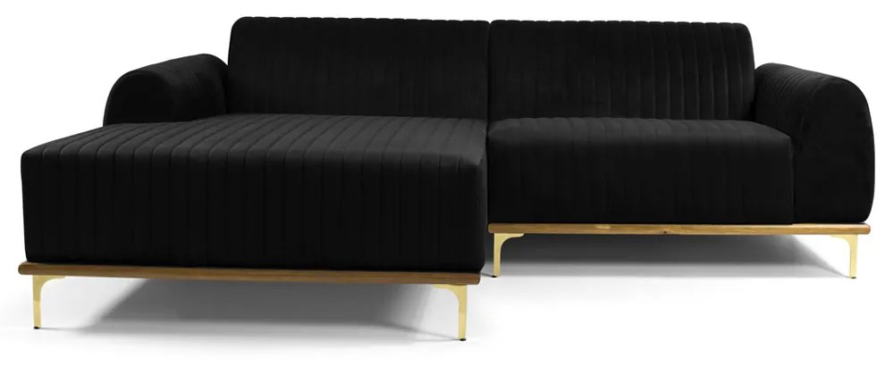 Sofá 3 Lugares Lisboa D07 com Chaise Esquerda 230cm Veludo Preto - D'Rossi