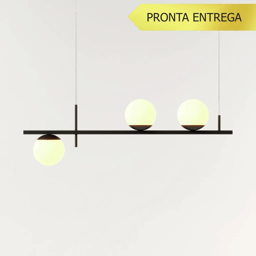 Pendente Three Gud Retângular 26X12X80Cm Alumínio E Globo Ø12Cm Fosco... (CINZA FOSCO, FOSCO)