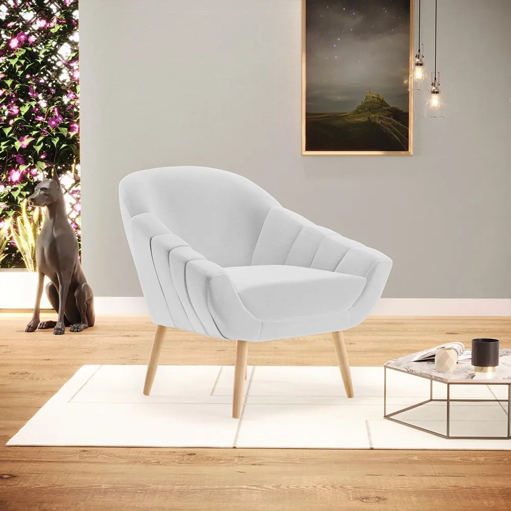 Poltrona Giovana Linho Pés Palito Natural - Indo Decorar - A05 Cinza
