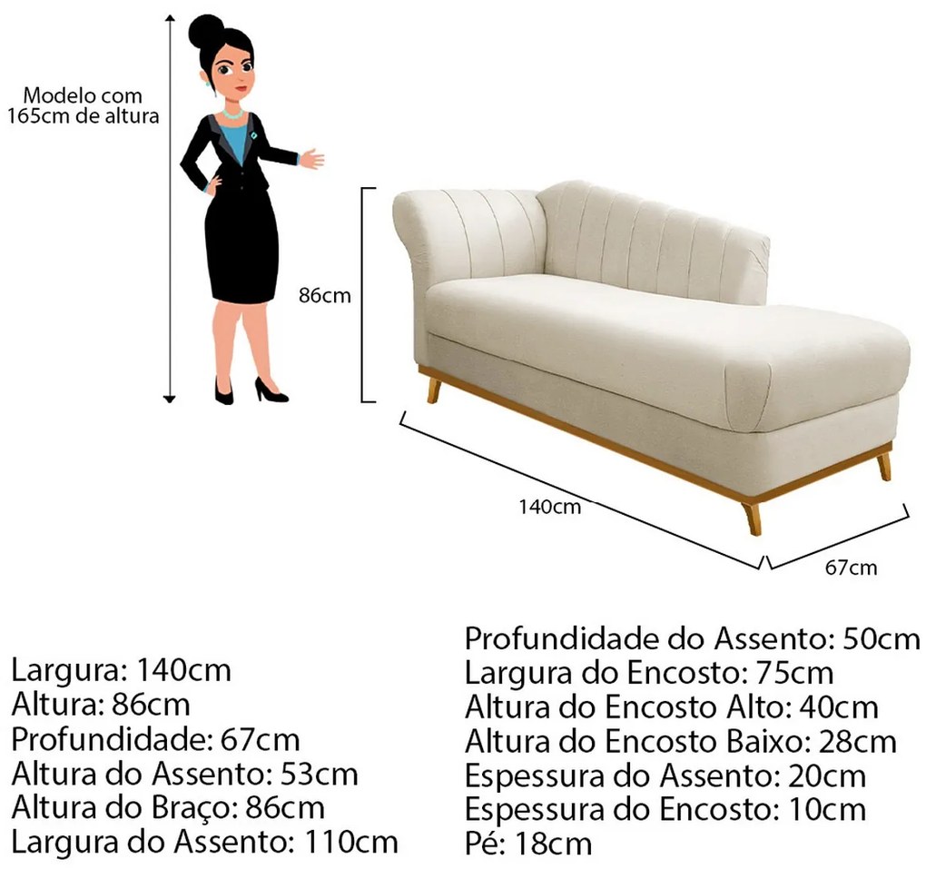 Recamier Vanessa 140cm Lado Esquerdo Corano Bege - ADJ Decor