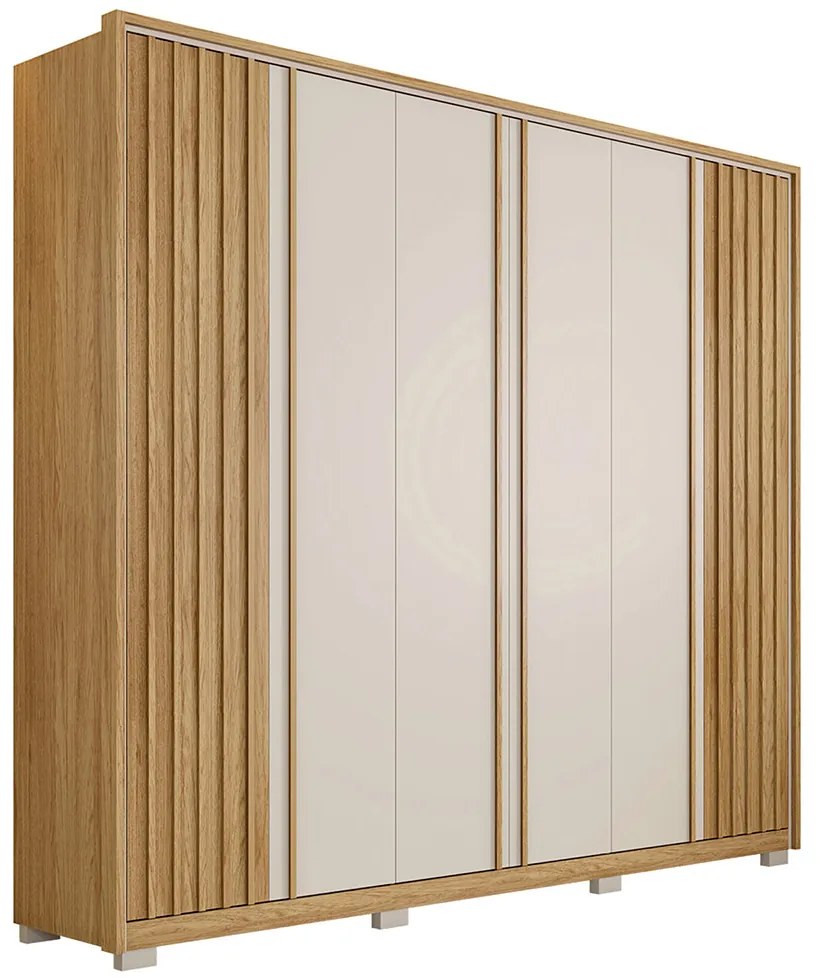 Guarda Roupa Casal 268cm Bravus 6 Portas de Bater com 4 Gavetas MDP Buriti/OffWhite G11 - Gran Belo