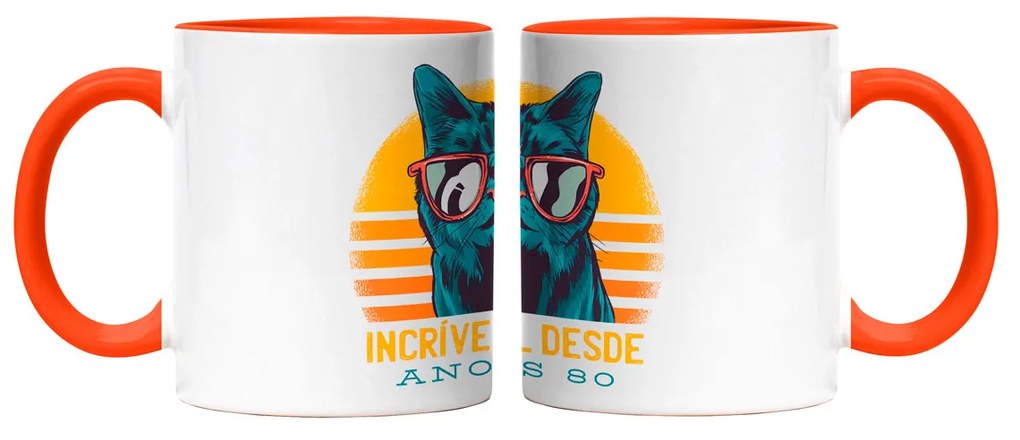 Caneca Incrível Desde Anos 80 Geek Nerd Branca com Alça Laranja