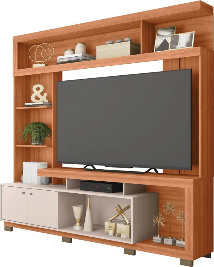 Home Estante Rio 210cm TV até 65 com Prateleiras MDP/HDF Freijó/OffWhite G11 - Gran Belo