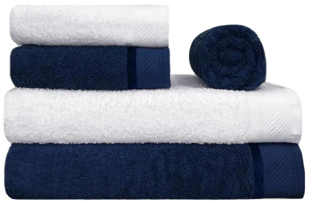Toalha de Banho 100% Algodão Penteado jogo com 2 Banhão 2 Rosto e 1 Piso Azul e Branca