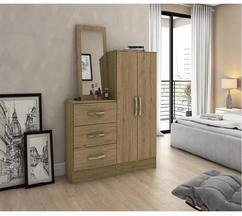 Cômoda para Quarto Balcão Multiuso 3 Gavetas 2 Porta Rústico