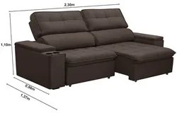 Sofá Retrátil Reclinável 3 Lugares 230cm Ginevra F05 Veludo Marrom - M