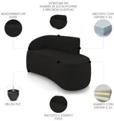 Sofá 2 Lugares 140cm Wendi e Poltrona Steve Suede Preto I01 - Mpozena