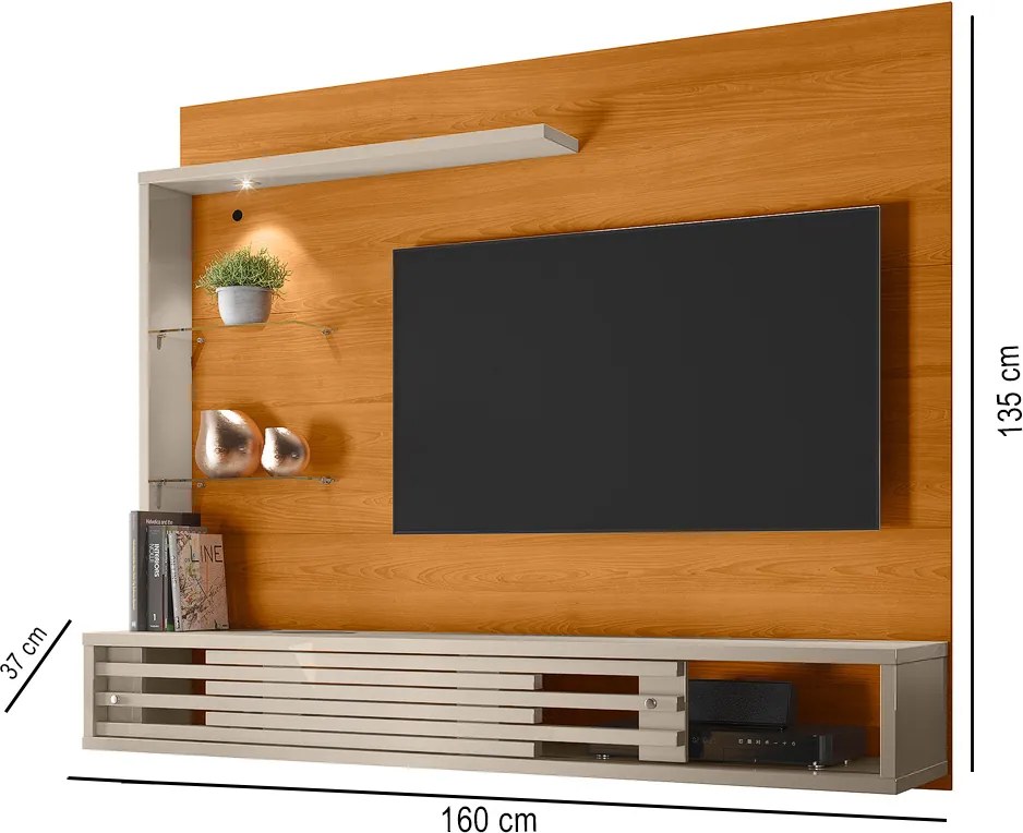 Painel TV 50 Pol 160cm Bancada Suspensa Sala Ravian Cinamomo/Off White M20 - D'Rossi