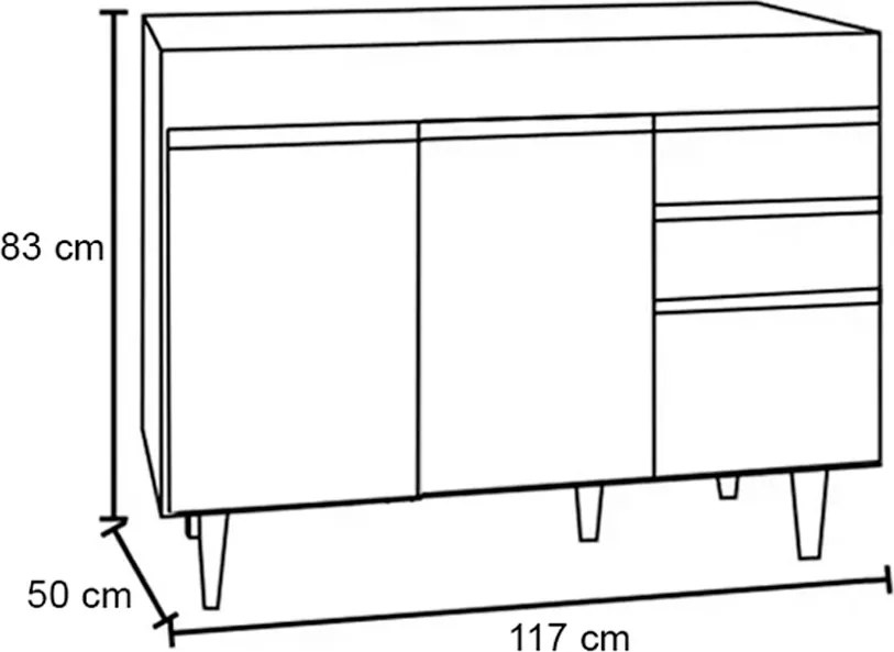 Balcão de Cozinha Lavanderia sem Tampo 02 Gavetas Beth 120 cm L06 - D'Rossi - Branco
