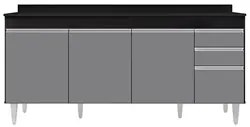 Balcão Gabinete 180cm com Tampo Dallas Preto/Cinza - Lumil