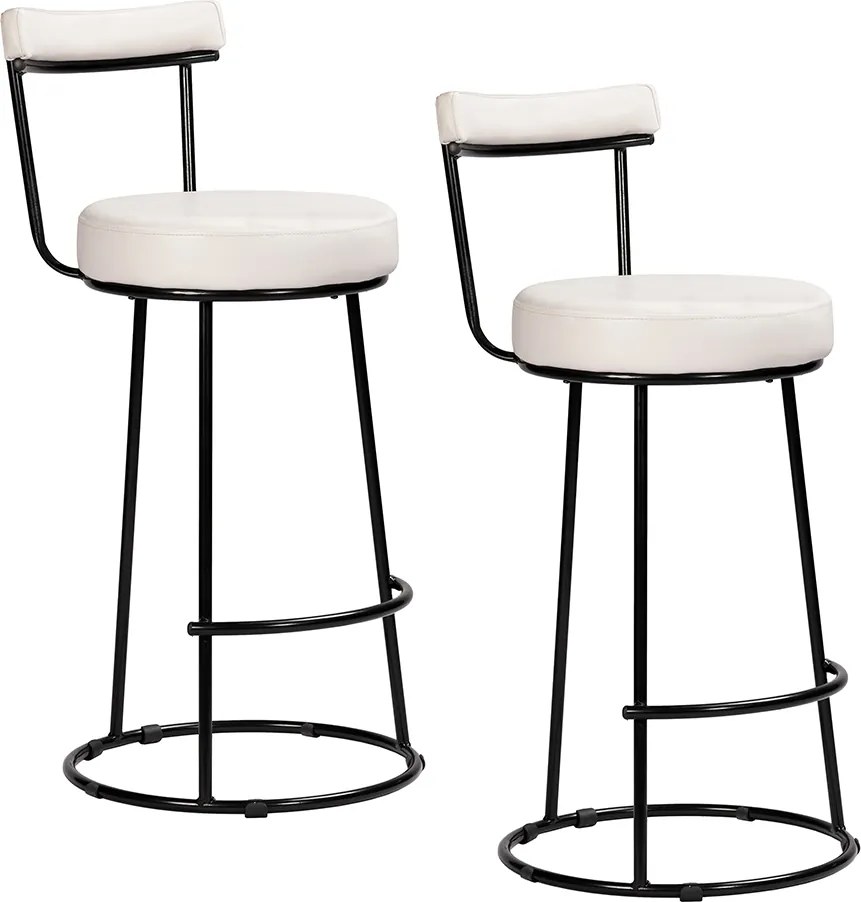 Banqueta Alta Cozinha 70cm Encosto Industrial Aço Kit 2 Ziria Pu S02 - D'Rossi - Off White
