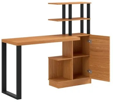 Escrivaninha em MDF 5 Prateleiras 1 Porta 135 cm Freijó/Preto Fosco Pradel Dalla Costa F17