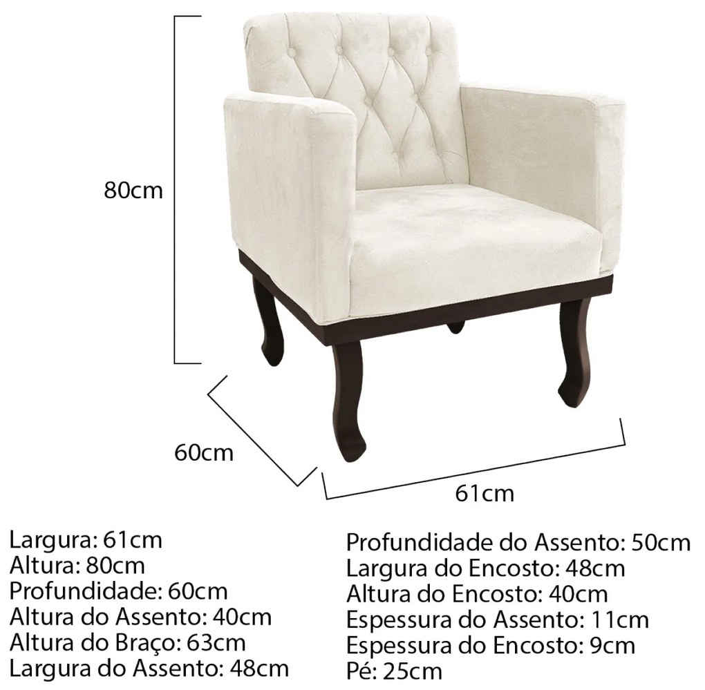 Kit Diva Recamier Diana 185cm Lado Esquerdo e 02 Poltronas Classic Corano - ADJ Decor