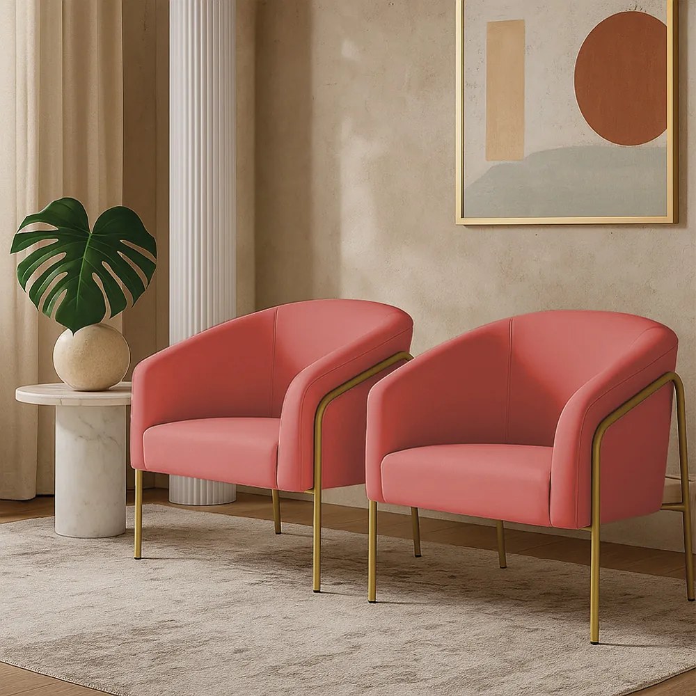 Poltrona Sala Industrial Alta Dourado Kit 2 Stella Suede D03 - D'Rossi  - Rose