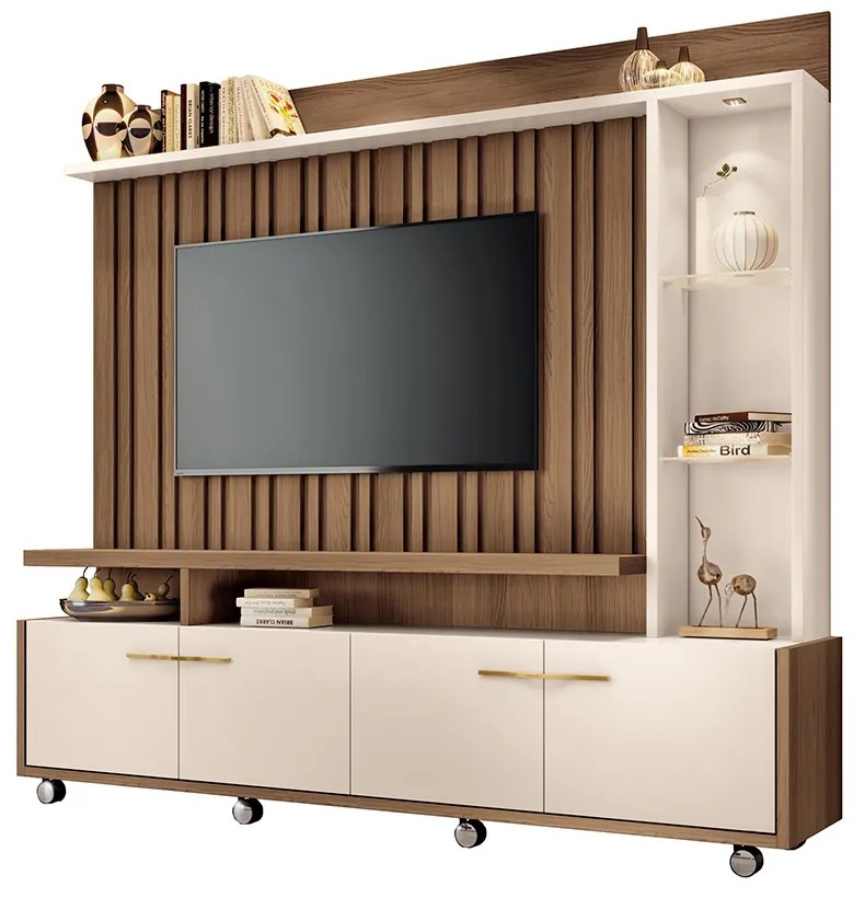 Home Theater Titan TV até 60 Polegadas com LED Castanho/Off White G26 - Hb Móveis