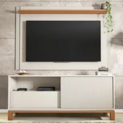 Painel Para TV 55 Pol e Rack Bancada 150cm Lucca Off/Freijó C01 - Mpoz