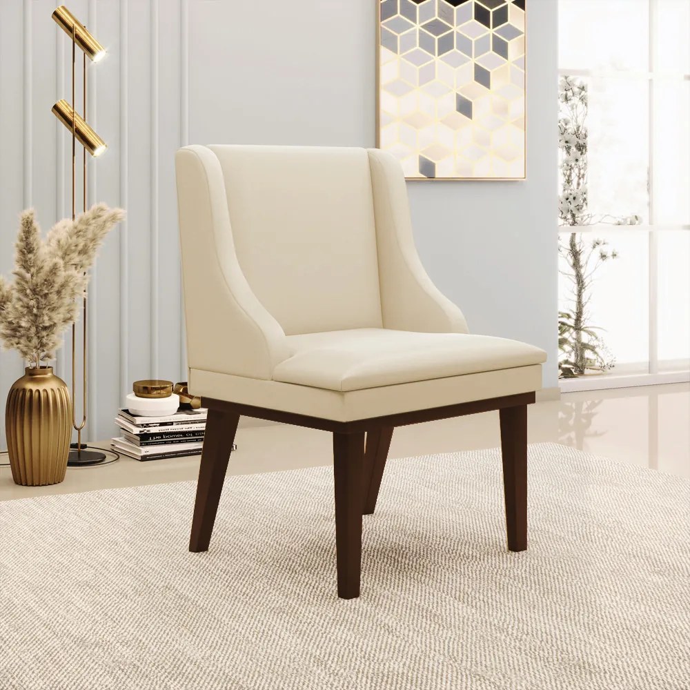 Kit 02 Cadeiras de Jantar Liz Corino Base Fixa Madeira Tabaco D03 - D'Rossi - Bege