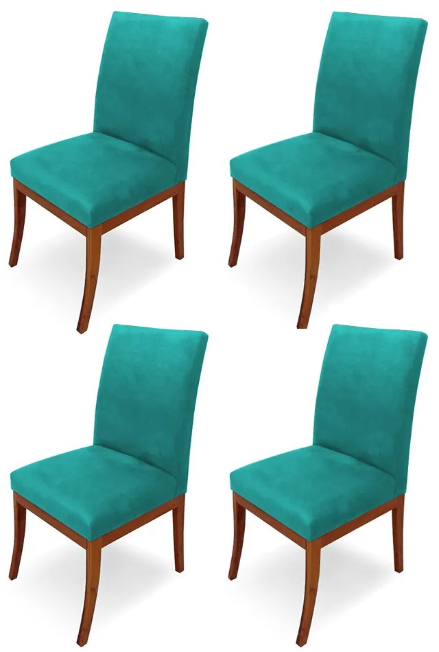 Conjunto 4 Cadeiras Raquel para Sala de Jantar Base de Eucalipto Suede Azul Tiffany