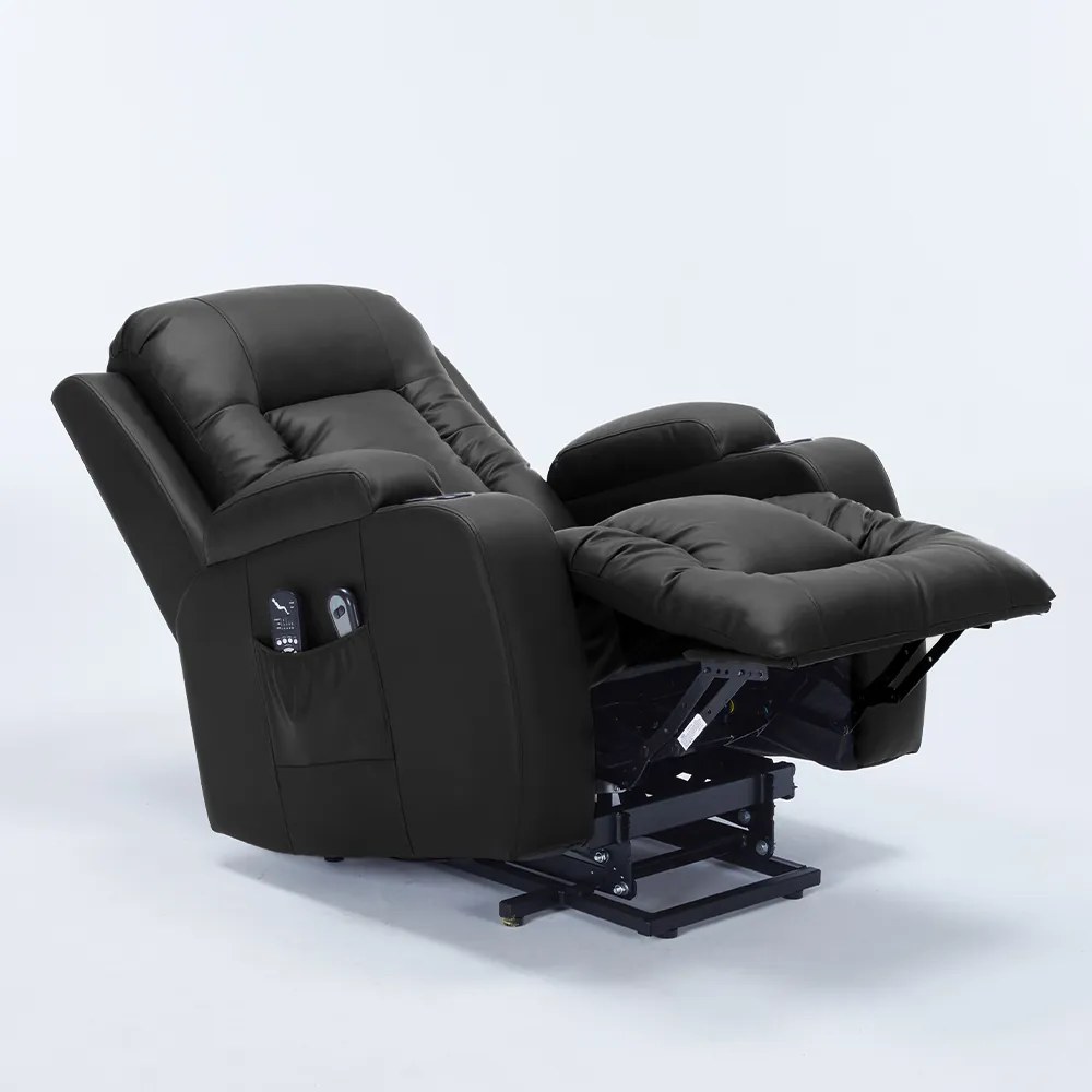 Poltrona do Papai Lift Sala de Estar Reclinável Austin Elétrica Aquecimento Massagem PU Preto G94 - Gran Belo