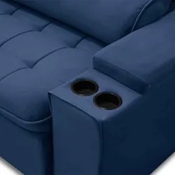 Sofá Retrátil Reclinável 3 Lugares 230cm Ginevra F05 Veludo Azul - Mpo