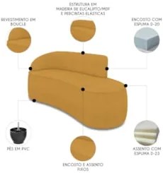 Sofá 3 Lugares Para Sala 180cm Orgânico Wendi Boucle Mostarda I01  - M