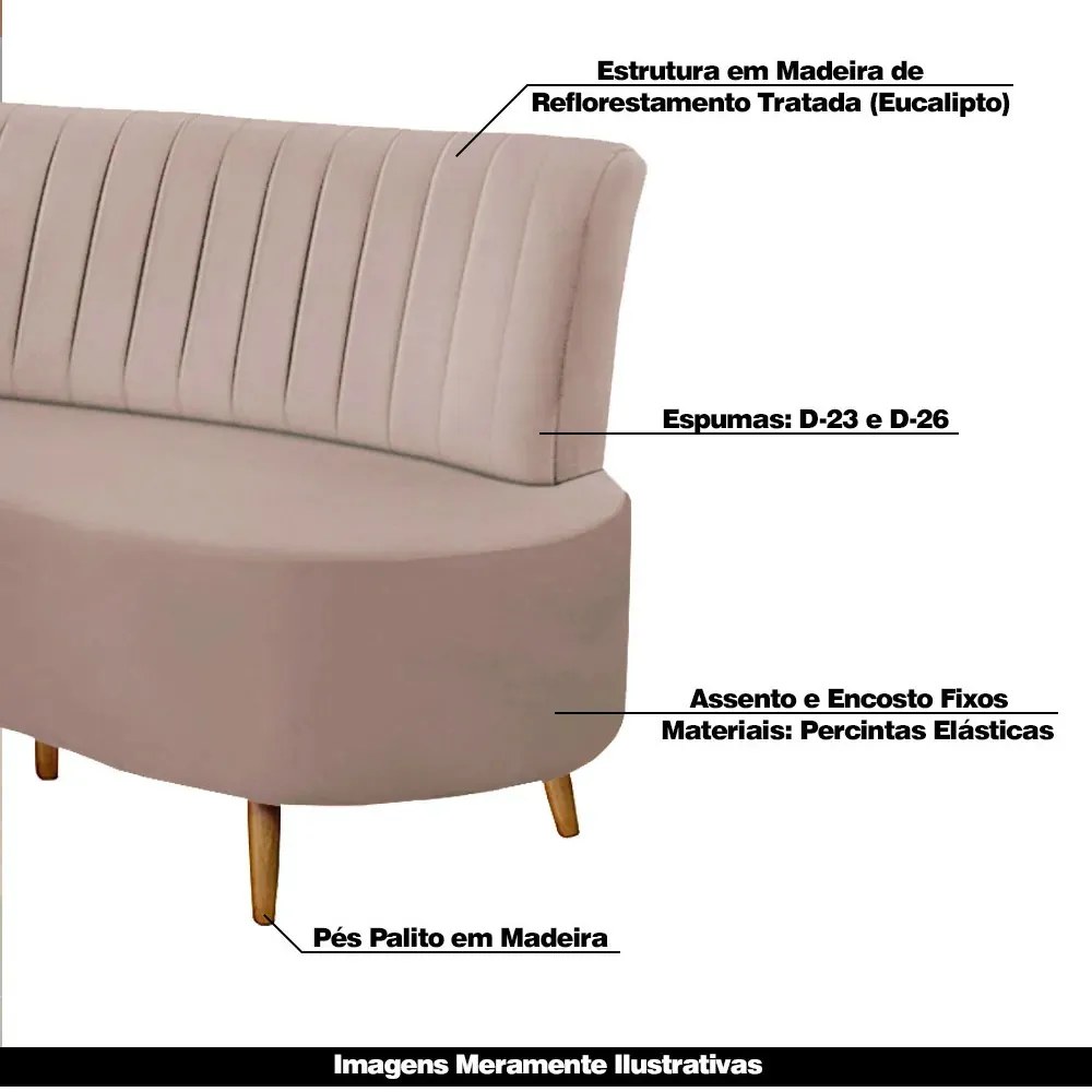 Sofá Living Katara 1,60M 2 Lugares Pés Madeira Mel Veludo Rosê G33 - Gran Belo