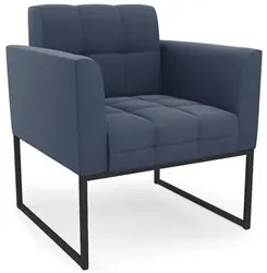 Sofá Namoradeira e 2 Poltronas Base Industrial Preto Ana Suede Azul Ma