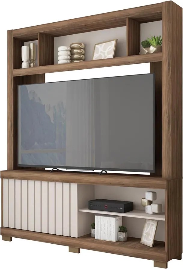 Estante TV 60 Pol 160cm Sala de Estar Ravik C01 - D'Rossi - Nogueira/Off White