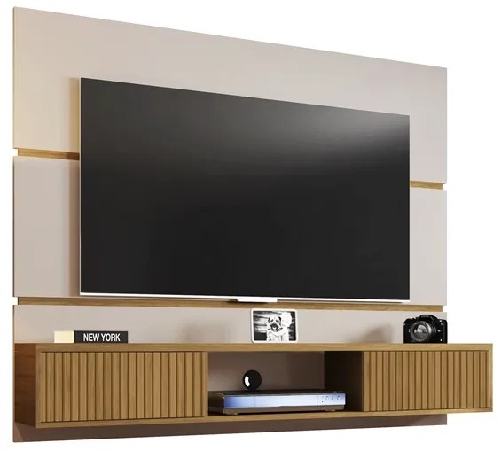 Painel Para TV Âmbar Off White Com Cinamomo Ripado – Bechara Móveis