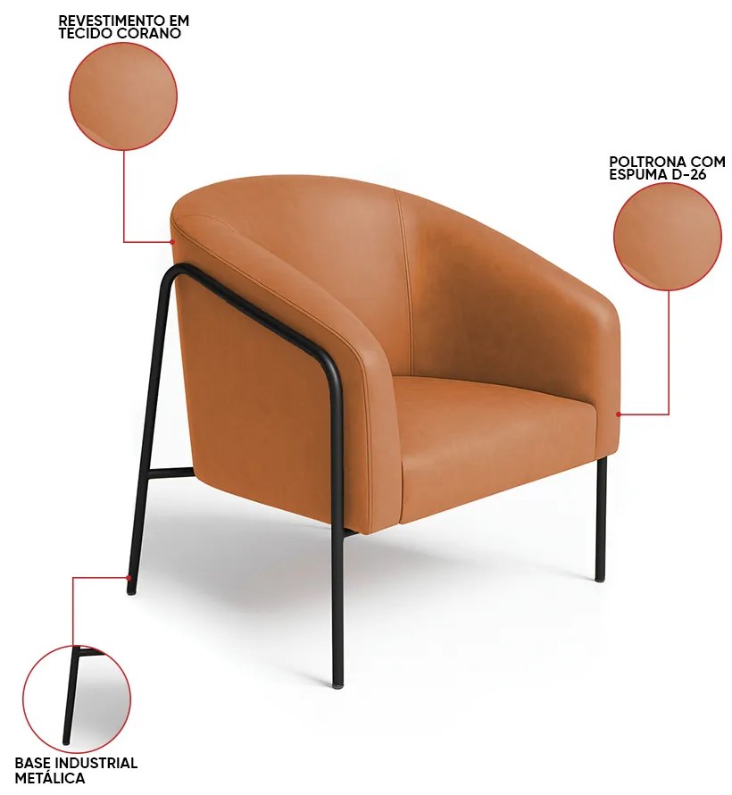 Poltrona Sala Industrial Alta Preto Kit 2 Stella Sintético PU D03 - D'Rossi - Whisky