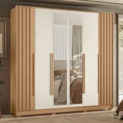 Guarda Roupa Casal 237cm com Espelho Vinna A02 Off/Freijó - Mpozenato