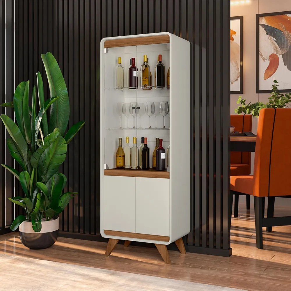 Cristaleira Decorativa Maverick MDF Nature/OffWhite G21 - Gran Belo