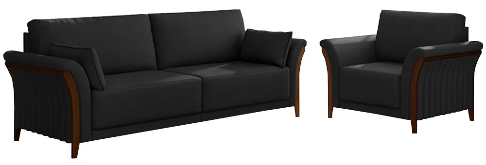 Conjunto Decorativo Poltrona e Sofá 222cm Market PU Preto G45 - Gran Belo