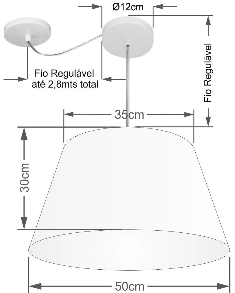 Lustre Pendente Cone Com Desvio Md-4278 Cúpula 30/35x50cm Algodão Crú - Bivolt