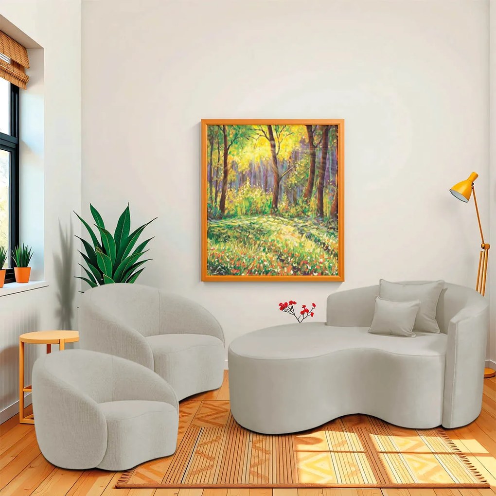 Kit Recamier Curvo Sala de Estar Inglaterra 150cm Lado Esquerdo e 2 Poltronas Orgânica Luxo Amore Linho