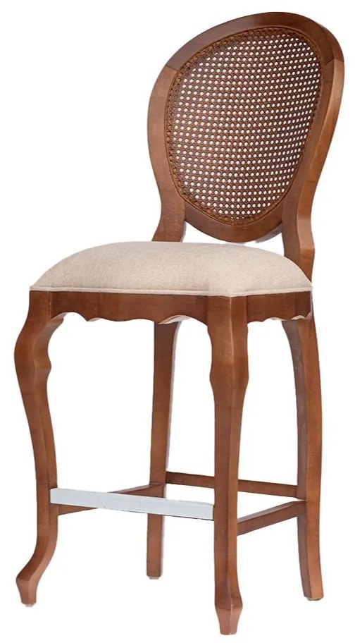 Banqueta Delicate Assento c/mola Encosto Palha - Freijó - Tecido Linho Doré e Palha Pintada Sextavada  Kleiner