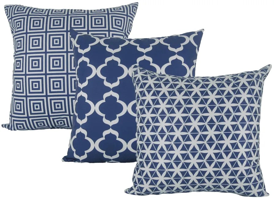3 Capas para Almofadas Confort Veludo Geométrico Azul 50x50cm