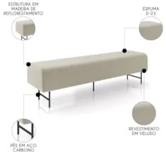 Puff Recamier Decorativo Pés em Ferro 140cm Dublin Z37 Veludo Bege - M