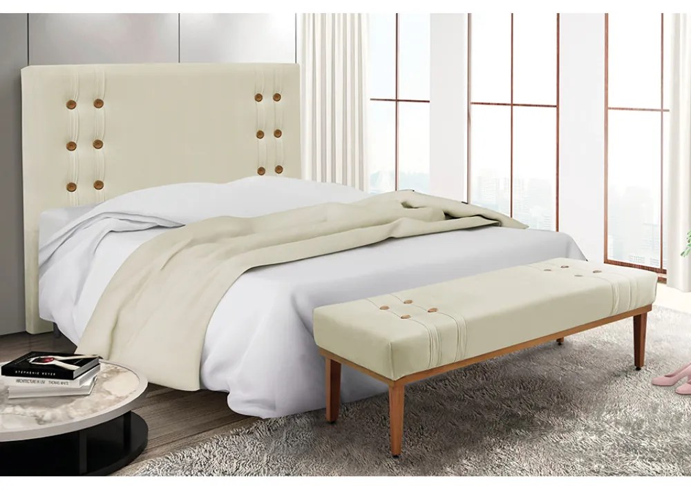 Cabeceira Cama Box Solteiro 90cm e Recamier Gênova Veludo S04 - D'Rossi - Bege