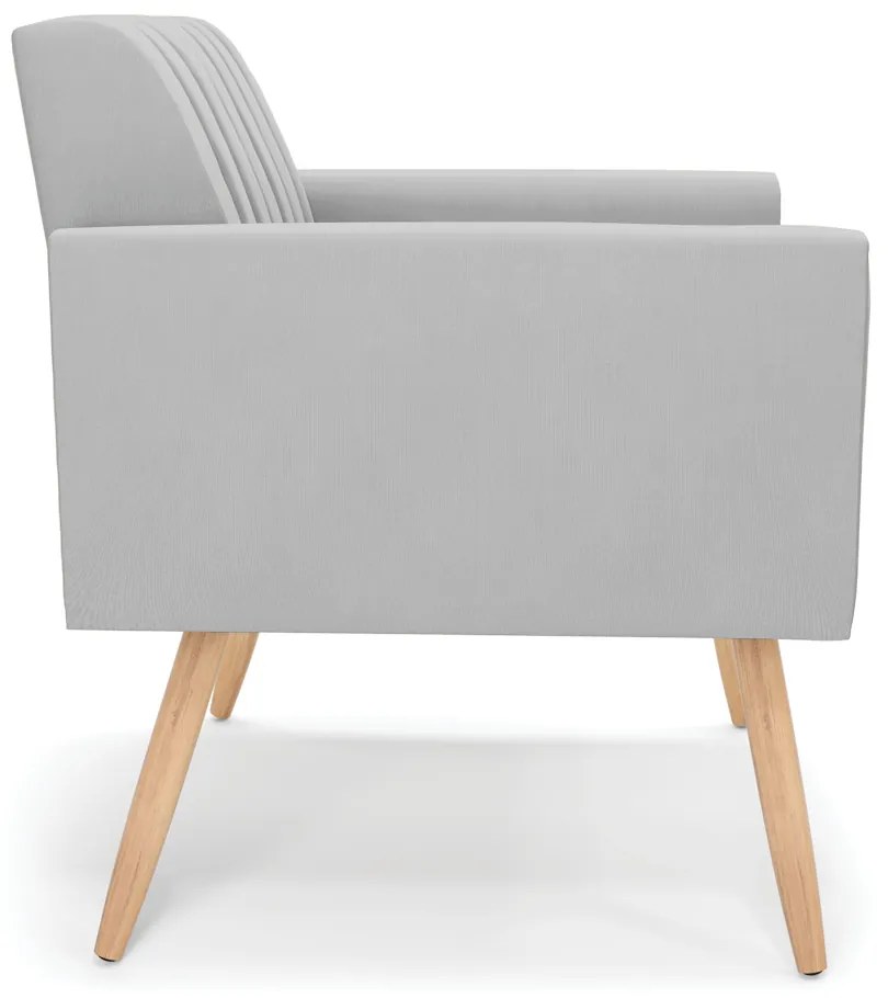 Poltrona Viena Gomada Suede Cinza Pés Palito Natural - D'Rossi
